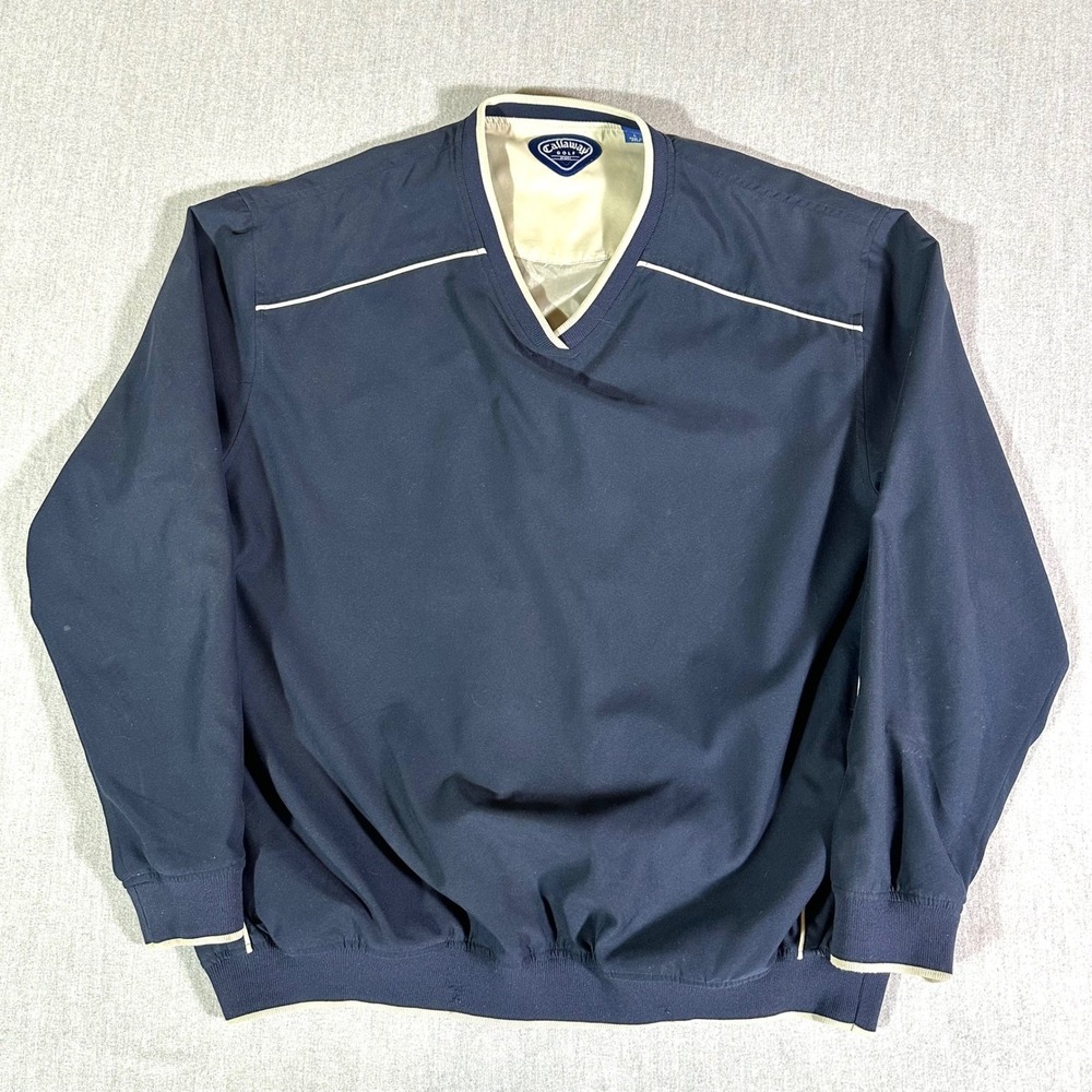 Callaway Golf Windbreaker Men's Large Navy Blue V-Neck Pullover Jacket Outdoor‎